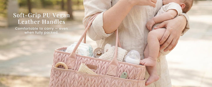 Konssy Baby Diaper Caddy Organizer, Braided Quilted Design with PU Handles - product details 4