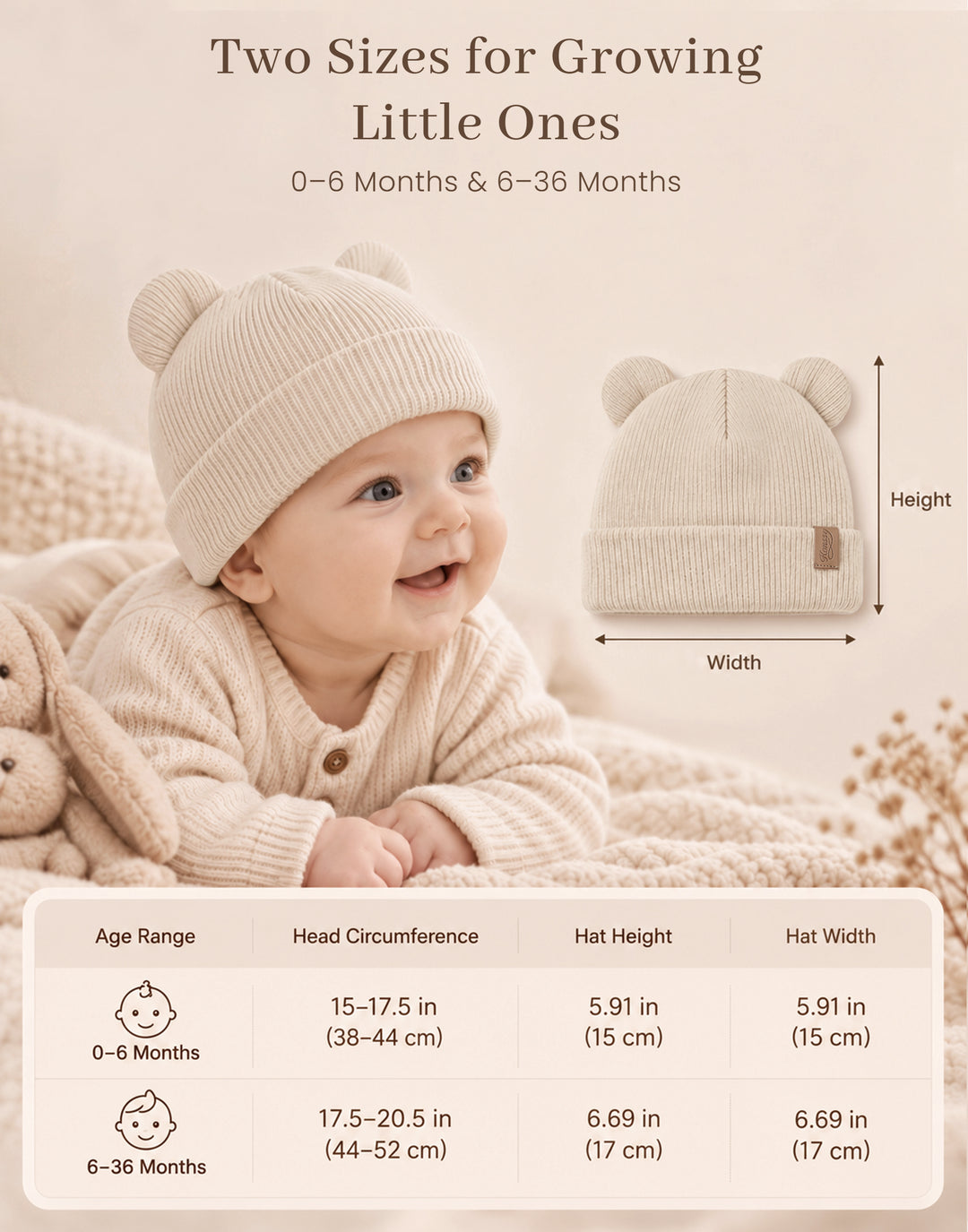 Konssy 4 Pack Baby Beanie with Bear Ear Warm Winter Hat for Newborn Infant Cozy Double-Layer Knitted Warm Cap, Extra-Soft Stretch Beanies, Multicolor Set, Baby Winter Hat for Boys and Girls 0-6 Months