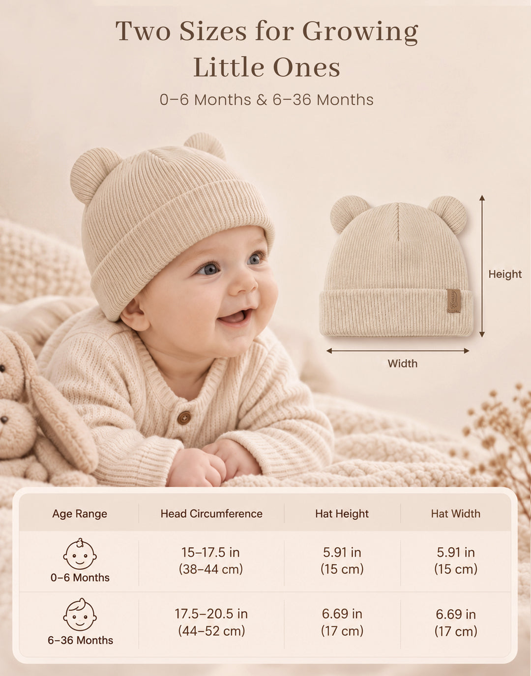 Konssy 4 Pack Baby Beanie with Bear Ear Warm Winter Hat for Newborn Infant Cozy Double-Layer Knitted Warm Cap, Extra-Soft Stretch Beanies, Multicolor Set, Baby Winter Hat for Boys and Girls 0-6 Months