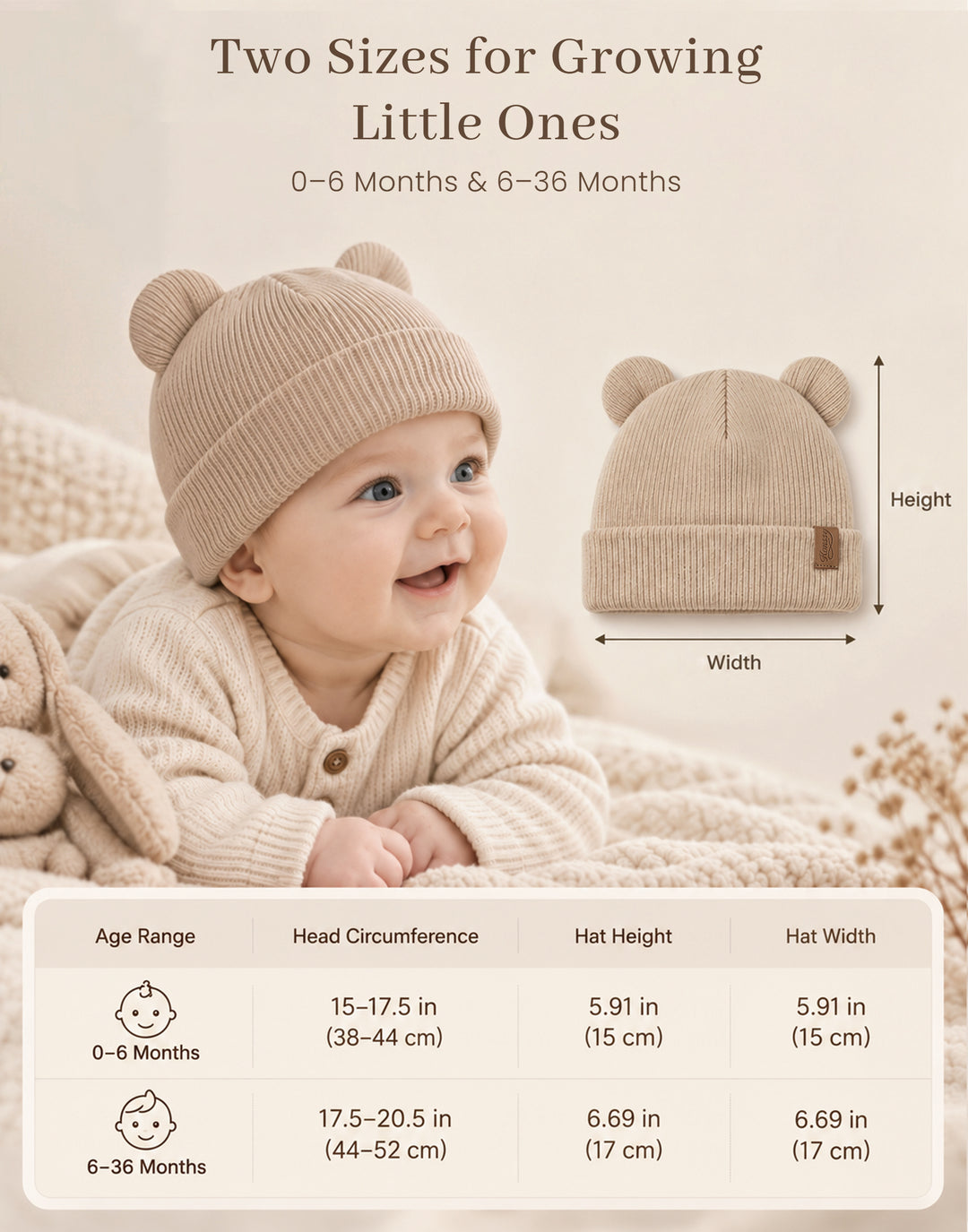 Konssy 4 Pack Baby Beanie with Bear Ear Warm Winter Hat for Newborn Infant Cozy Double-Layer Knitted Warm Cap, Extra-Soft Stretch Beanies, Multicolor Set, Baby Winter Hat for Boys and Girls 0-6 Months