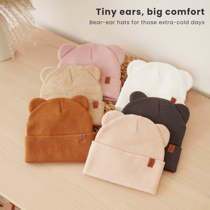 Konssy 4 Pack Baby Winter Hat with Bear Ears, Warm Rib Baby Knit Beanie for Newborns & Infants, Cozy Hat 0–6 Months