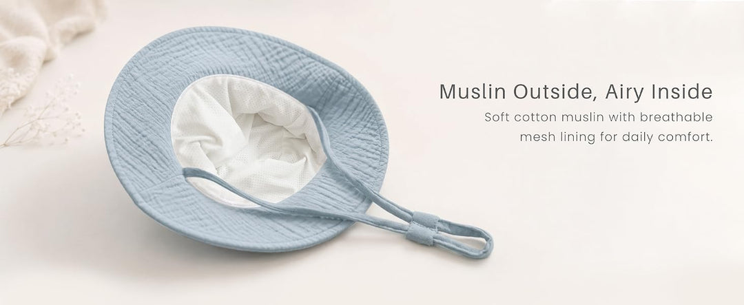 Konssy Muslin Baby Boy Sun Hat 2-Pack, Infant Sun Hat with Wide Brim, UPF 50+ Baby Beach Hat for 0-6 Months - product details 9