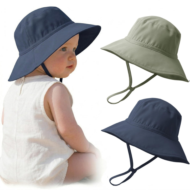 Konssy Muslin Baby Sun Hat 2-Pack, UPF 50+ Sun Protection Wide Brim Summer Beach Hat, Bucket Hat for Girls and Boys