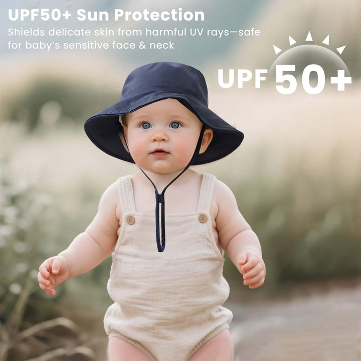 Konssy Muslin Baby Sun Hat 2-Pack, UPF 50+ Sun Protection Wide Brim Summer Beach Hat, Bucket Hat for Girls and Boys