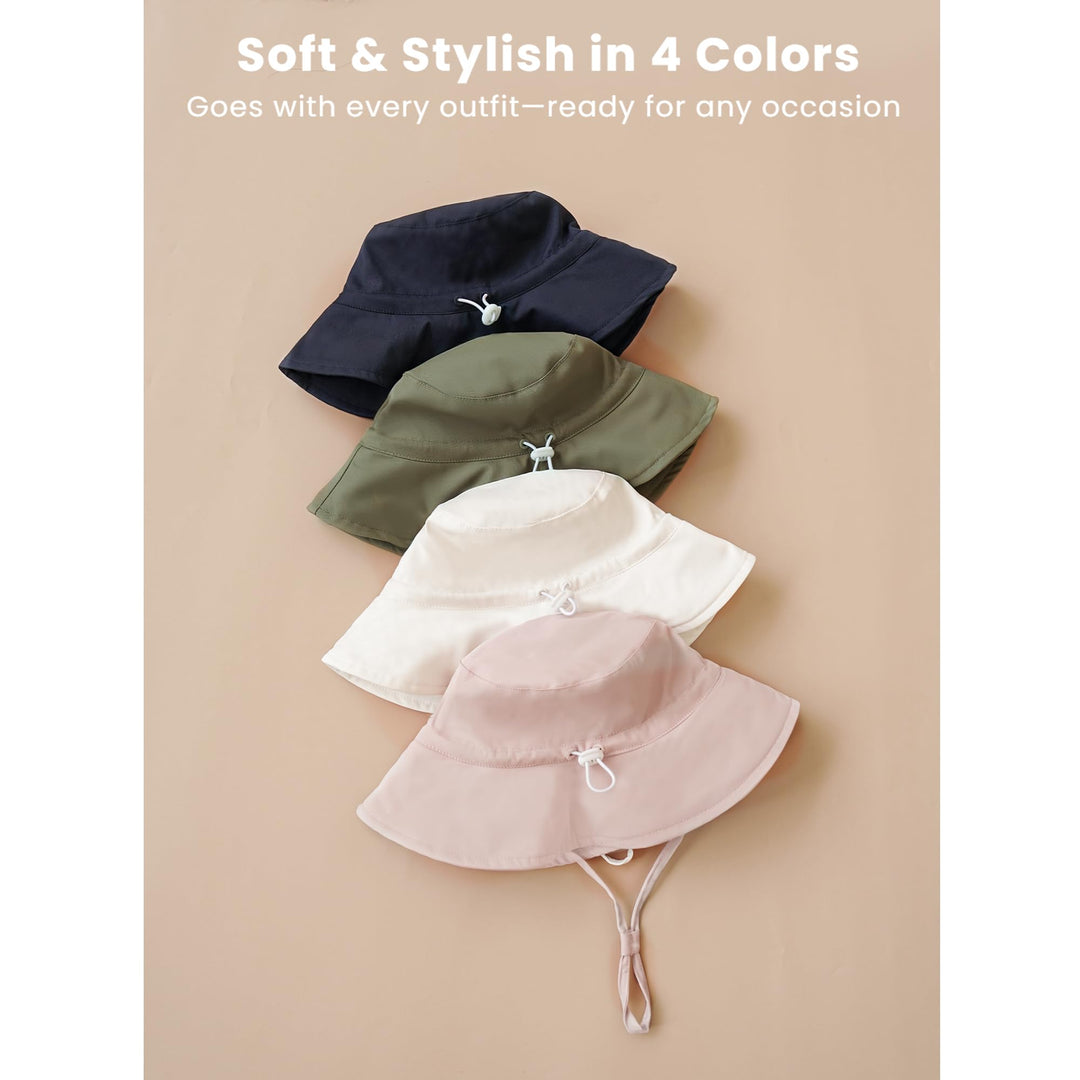 Konssy Muslin Baby Sun Hat 2-Pack, UPF 50+ Sun Protection Wide Brim Summer Beach Hat, Bucket Hat for Girls and Boys