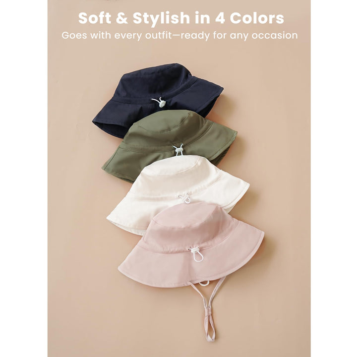 Konssy Muslin Baby Sun Hat 2-Pack, UPF 50+ Sun Protection Wide Brim Summer Beach Hat, Bucket Hat for Girls and Boys