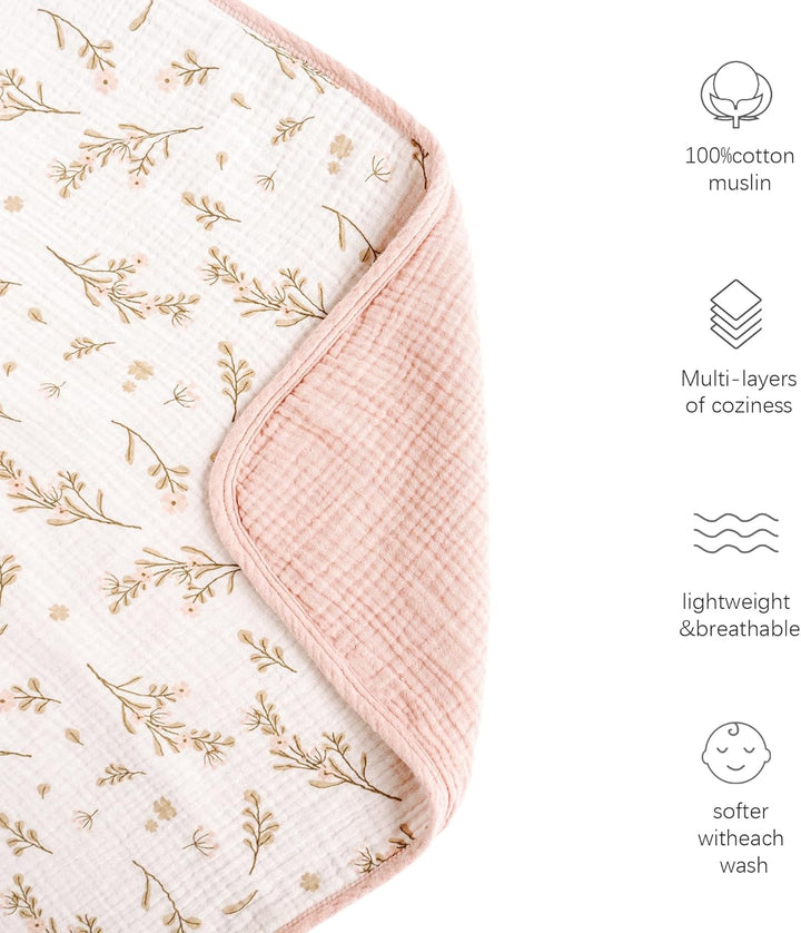 Konssy Muslin Baby Blanket for Baby Girls, 100% Cotton Soft Lightweight Crib Blanket, 40" x 36"