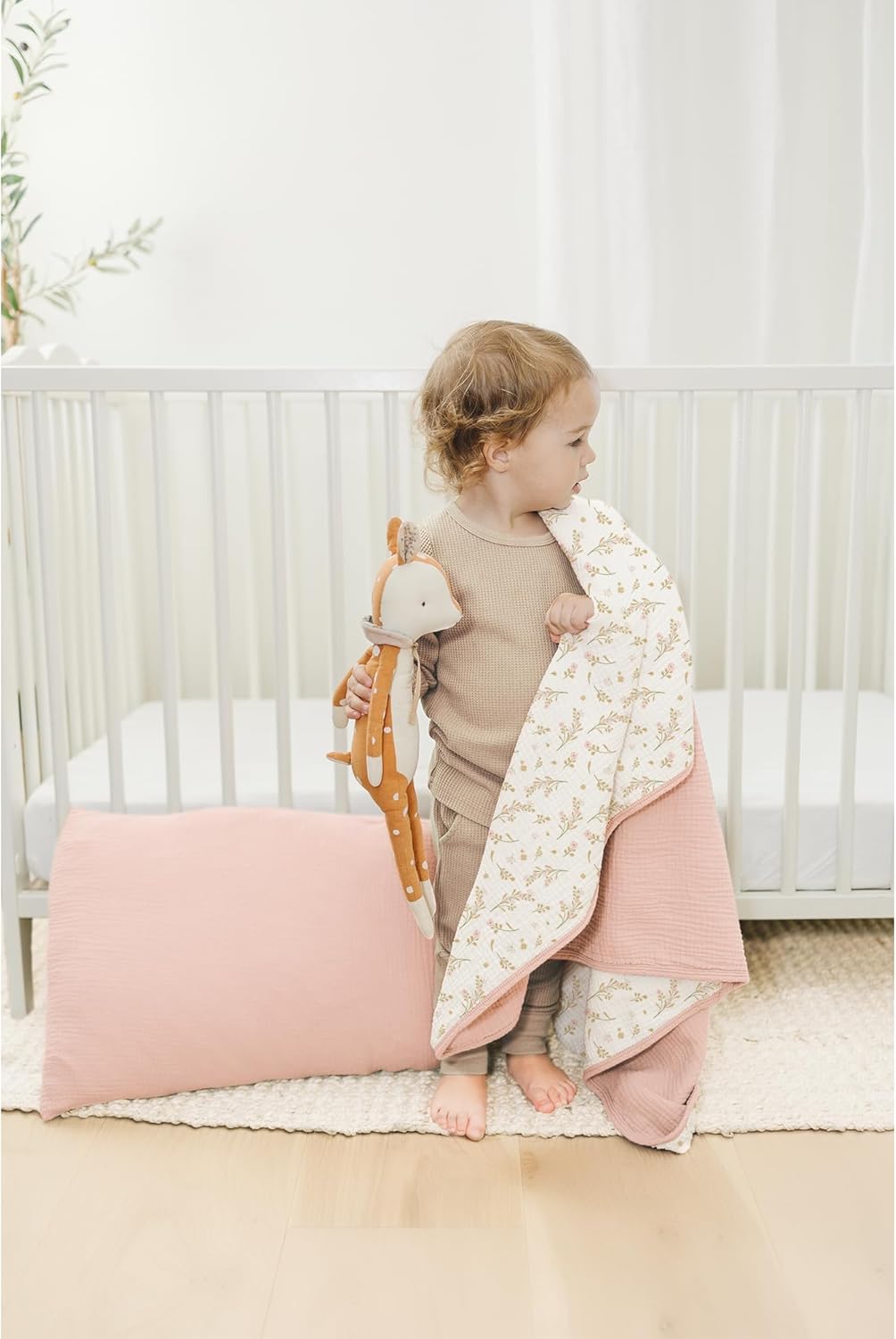 Konssy Muslin Baby Blanket for Baby Girls, 100% Cotton Soft Lightweight Crib Blanket, 40" x 36"