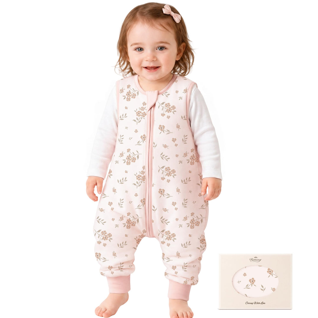 Konssy Toddler Sleep Sack with Legs, Rayon Made from Bamboo 1.0 TOG Quilted Wearable Blanket, 2-Way Zipper, Machine Washable