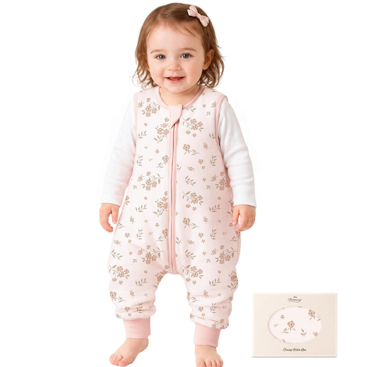 Konssy Toddler Sleep Sack with Legs, Rayon Made from Bamboo 1.0 TOG Quilted Wearable Blanket, 2-Way Zipper, Machine Washable
