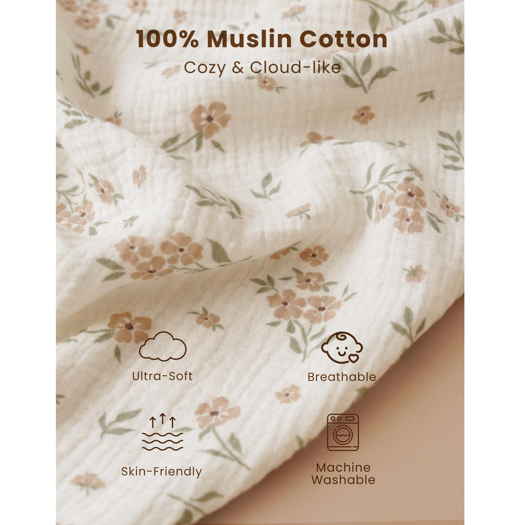 Konssy Muslin Changing Pad with Waterproof Lining Foam, Includes 2 Pack Soft & Cotton Cover