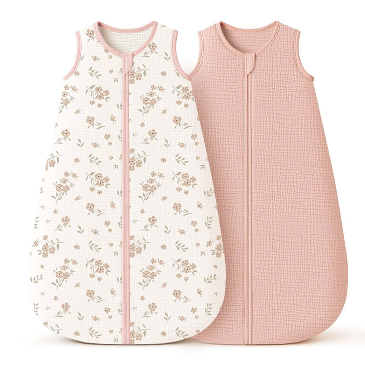 Konssy Muslin Baby Sleep Sack 0.8 TOG, 2 Pack  100% Cotton Breathable Wearable Blanket with 2-Way Zipper for Baby Girls and Boys