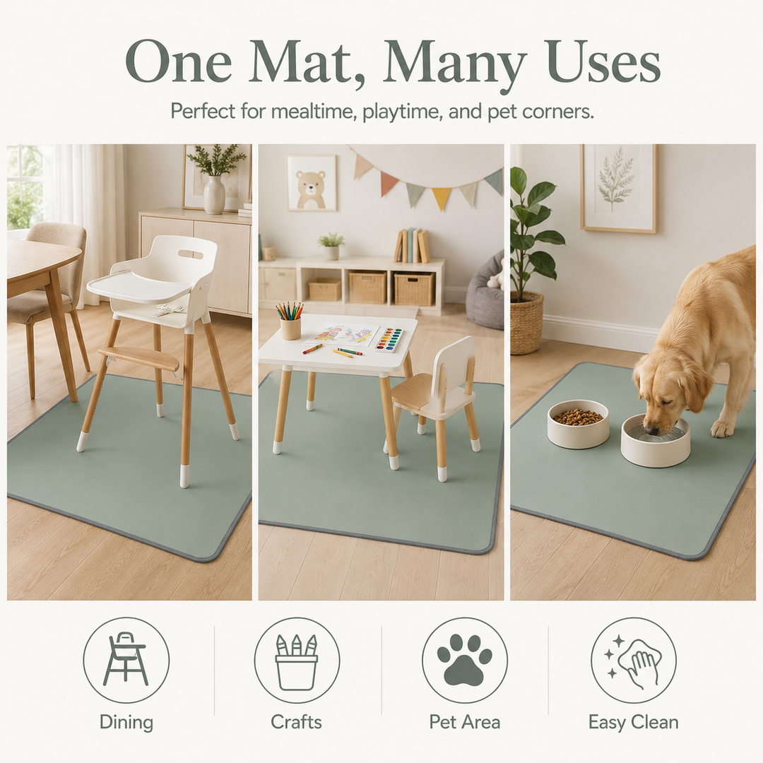 Konssy High Chair Splat Mat, Waterproof Baby Floor Mat, Non-Slip Wipeable Feeding Mat for Mealtime, Playtime and Pet Area