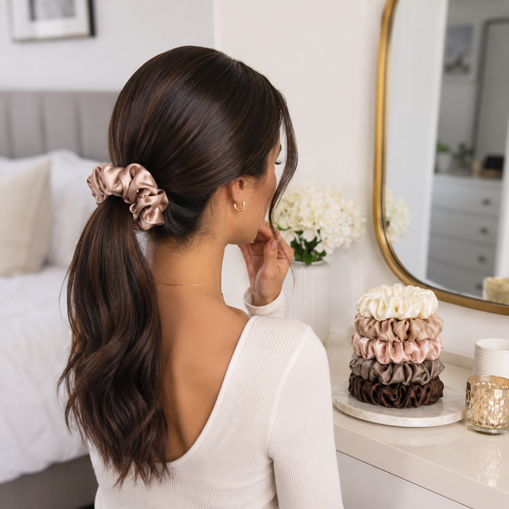 Konssy 5 Pack Satin Scrunchies for Women, Large Hair Scrunchies