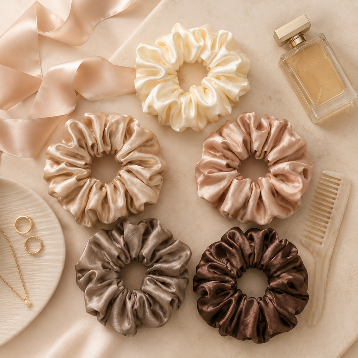 Konssy 5 Pack Satin Scrunchies for Women, Large Hair Scrunchies