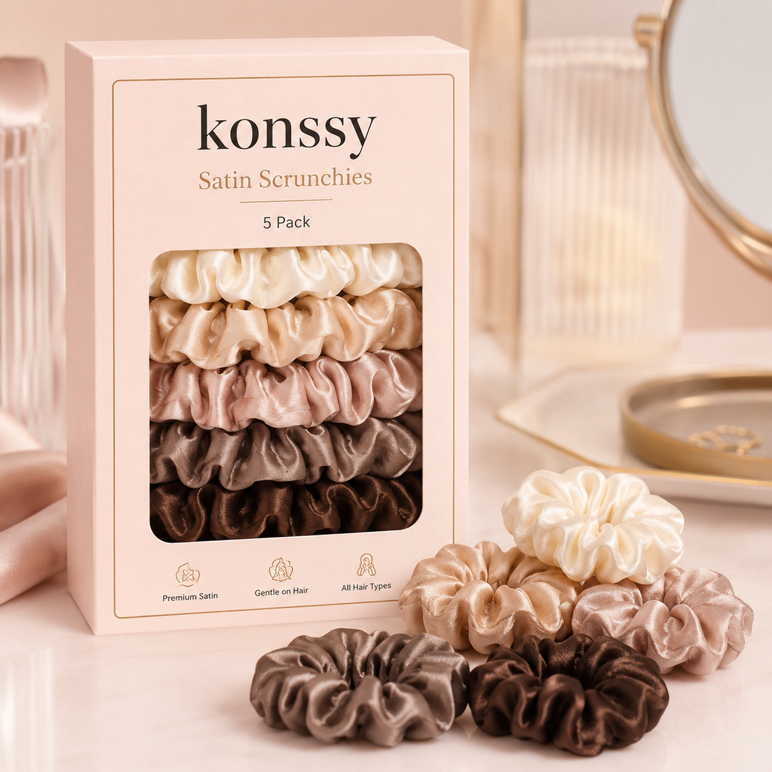 Konssy 5 Pack Satin Scrunchies for Women, Large Hair Scrunchies