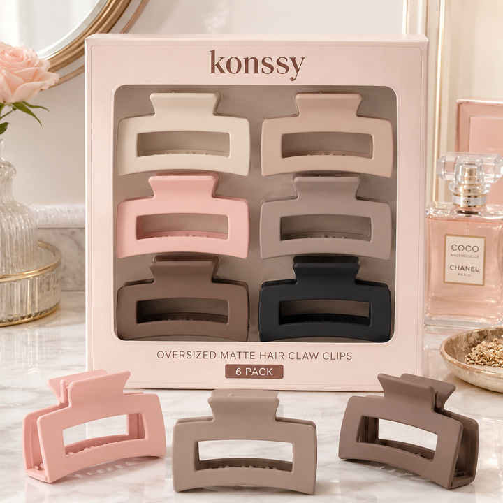Konssy 6 Pack Large Hair Claw Clips for Women, Oversized Matte Jaw Clips with Strong Hold