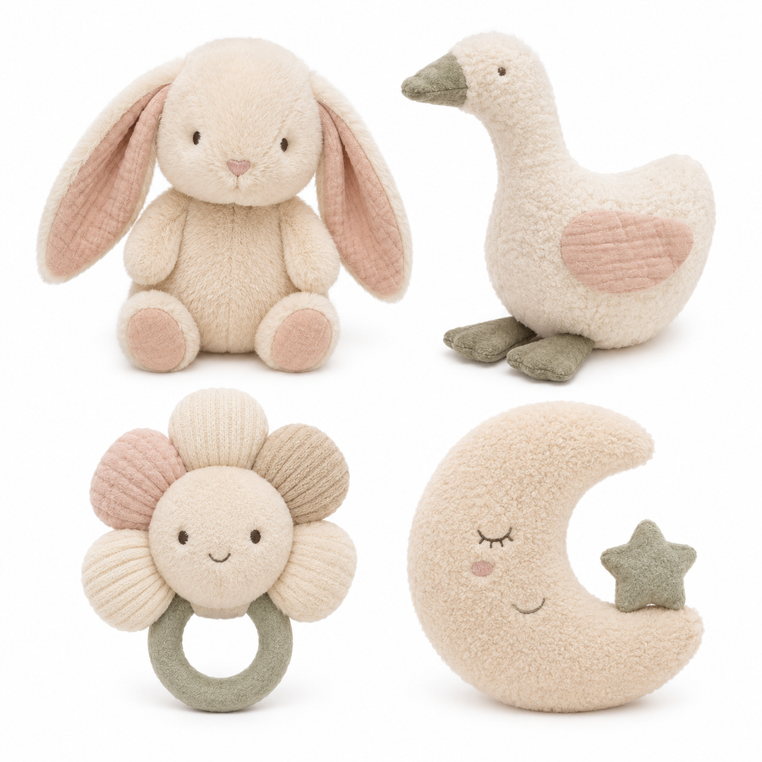 Konssy Baby Plush Toy Gift Set, 4 Piece Stuffed Animals for Nursery