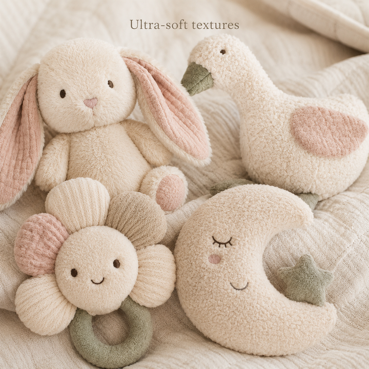 Konssy Baby Plush Toy Gift Set, 4 Piece Stuffed Animals for Nursery