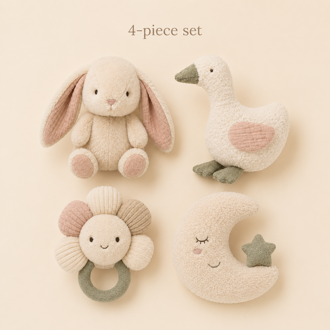 Konssy Baby Plush Toy Gift Set, 4 Piece Stuffed Animals for Nursery