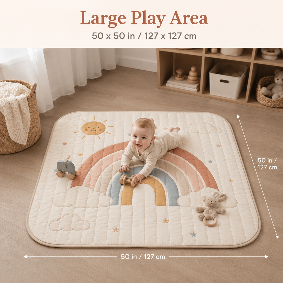 Konssy Baby Play Mat 50 x 50 in, Soft Quilted Tummy Time Mat
