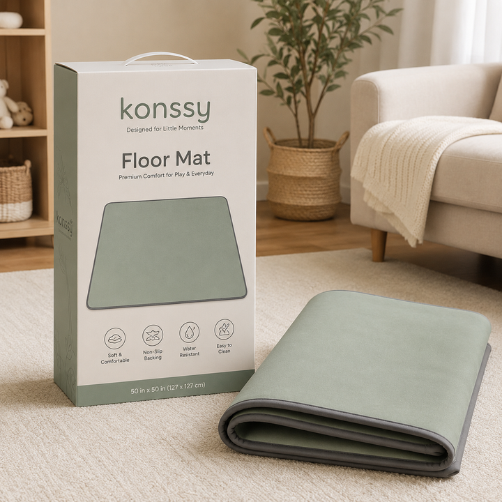 Konssy High Chair Splat Mat, Waterproof Baby Floor Mat, Non-Slip Wipeable Feeding Mat for Mealtime, Playtime and Pet Area