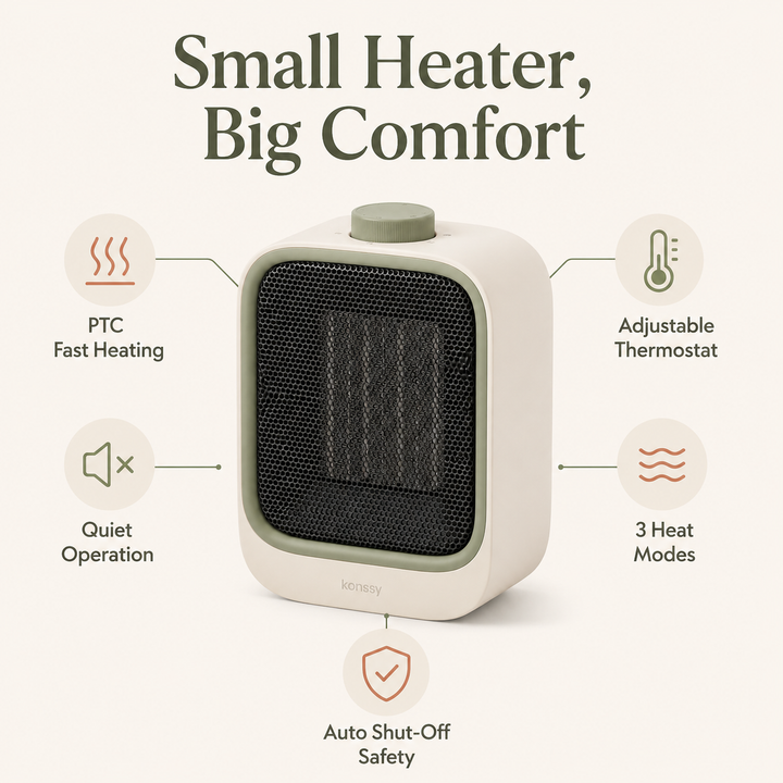 Konssy Portable Space Heater, PTC Ceramic Electric Heater with Thermostat