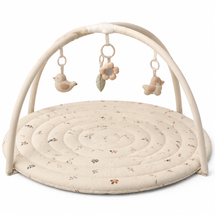 Konssy Baby Activity Gym with Soft Padded Play Mat, Infant Tummy Time Mat with Hanging Toys