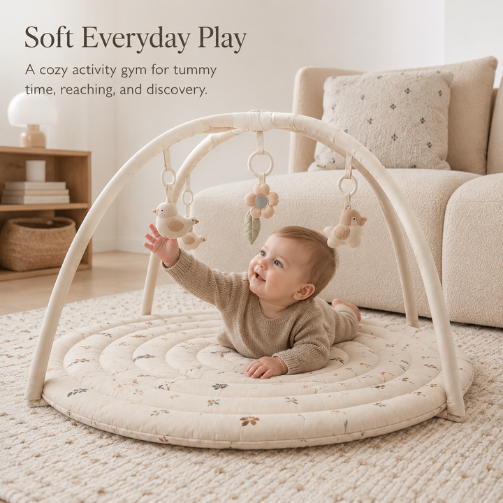 Konssy Baby Activity Gym with Soft Padded Play Mat, Infant Tummy Time Mat with Hanging Toys
