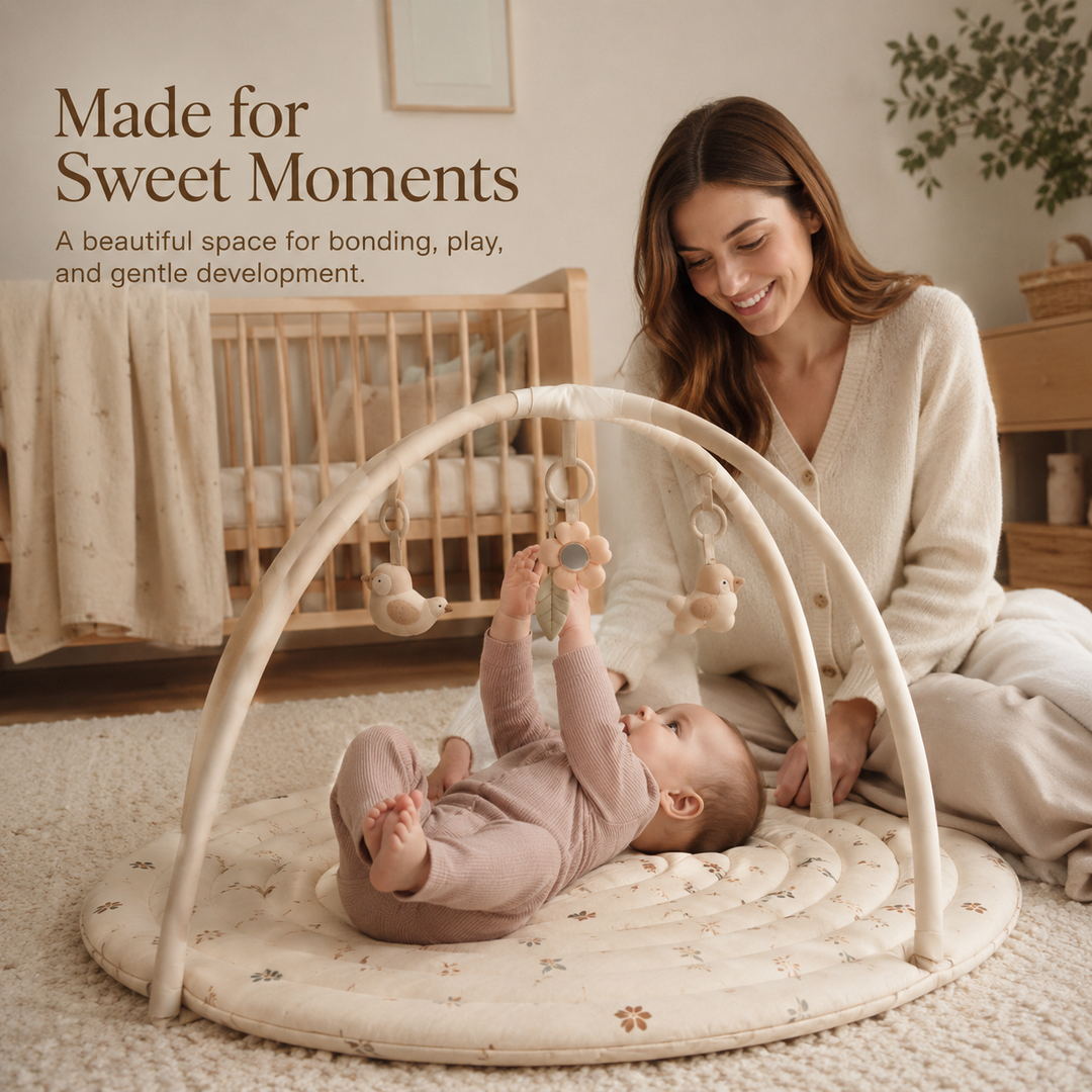 Konssy Baby Activity Gym with Soft Padded Play Mat, Infant Tummy Time Mat with Hanging Toys