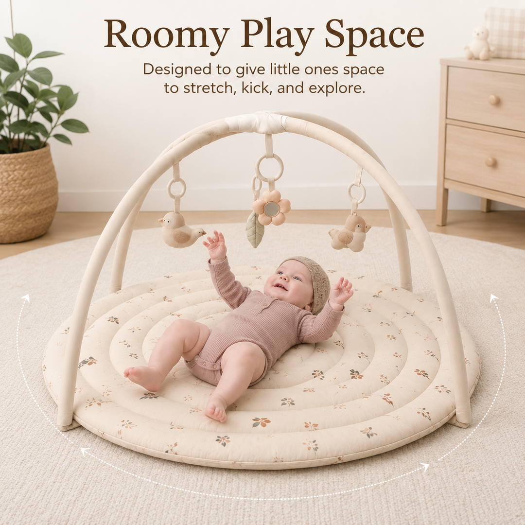 Konssy Baby Activity Gym with Soft Padded Play Mat, Infant Tummy Time Mat with Hanging Toys