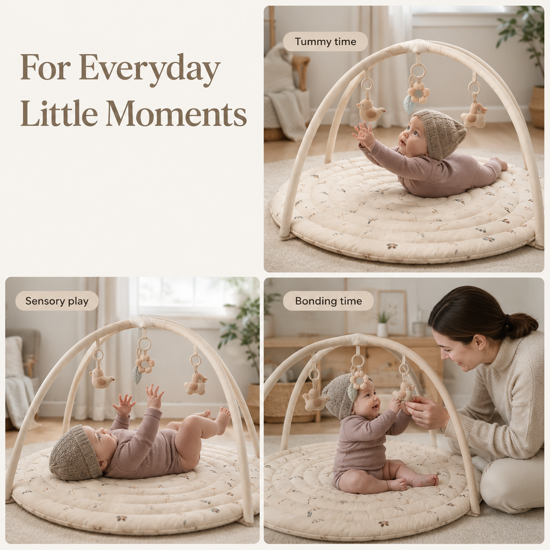 Konssy Baby Activity Gym with Soft Padded Play Mat, Infant Tummy Time Mat with Hanging Toys