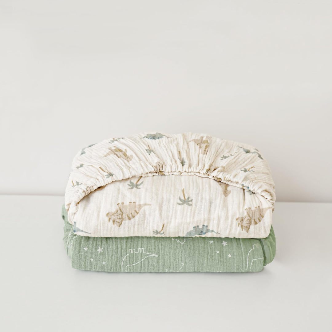 Konssy Muslin Crib Sheets for Boys, Soft Cotton Neutral Baby Sheets for Standard Crib Mattress 2 Pack