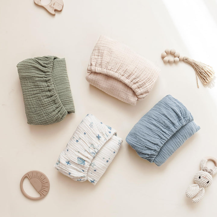 Konssy 2 Pack Muslin Bassinet Sheets for Baby Boy