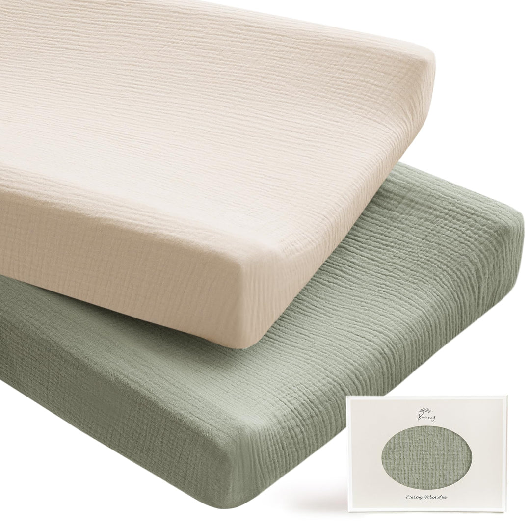 Konssy 2 Pack Muslin Changing Pad Covers for Boys, Ultra Soft & Breathable Cotton Baby Diaper Changing Table Covers, Neutral Nursery Diaper Changing Pad Sheets