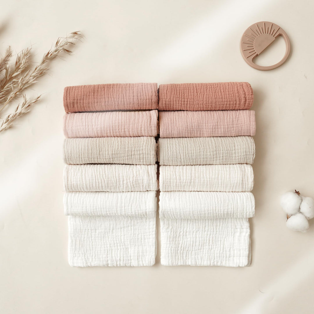 Konssy 10-Pack Muslin Baby Washcloths