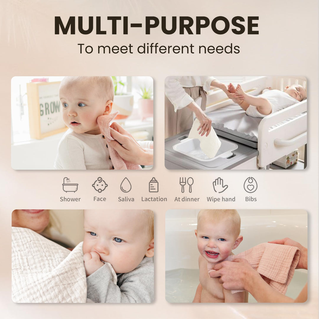 Konssy 10-Pack Muslin Baby Washcloths