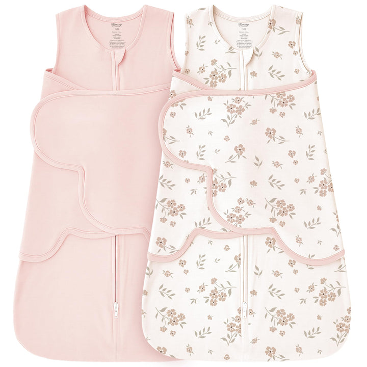 Konssy Rayon Made from Bamboo Newborn Baby Sleep Sack 2 Pack, 3-Way Swaddle Sack with Removable Adjustable