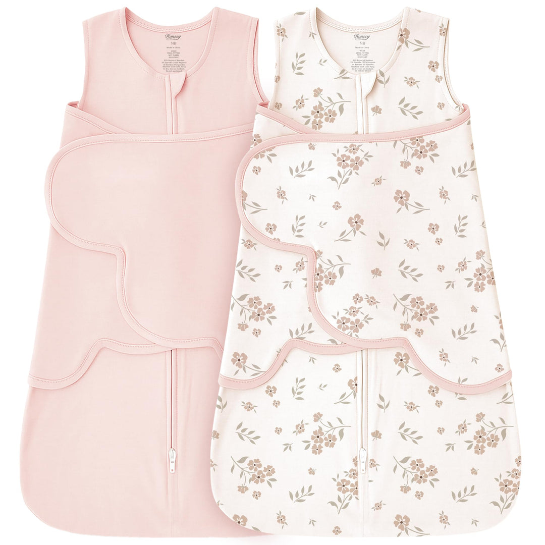 Konssy Rayon Made from Bamboo Newborn Baby Sleep Sack 2 Pack, 3-Way Swaddle Sack with Removable Adjustable