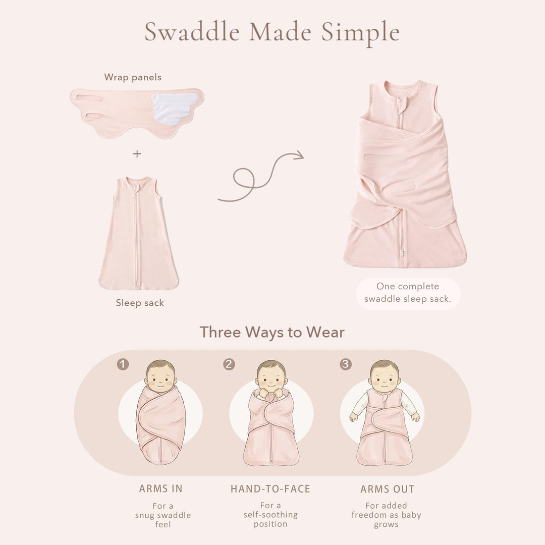 Konssy Rayon Made from Bamboo Newborn Baby Sleep Sack 2 Pack, 3-Way Swaddle Sack with Removable Adjustable
