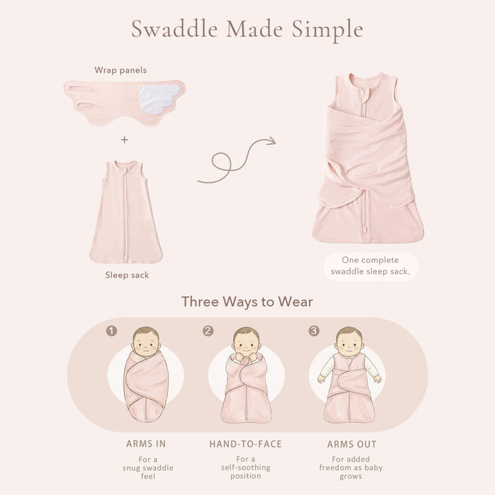 Konssy Rayon Made from Bamboo Newborn Baby Sleep Sack 2 Pack, 3-Way Swaddle Sack with Removable Adjustable