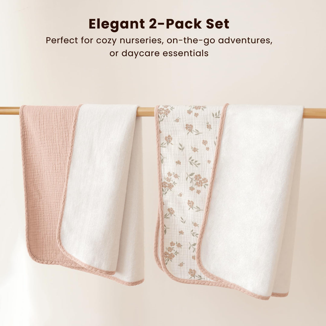 Konssy 2 Pack Waterproof Muslin Cotton Portable Changing Pad 30"x 17", Soft & Foldable Baby Changing Mat Travel Pad with Terry Backing, Shower Gift for Newborn Girls Boys