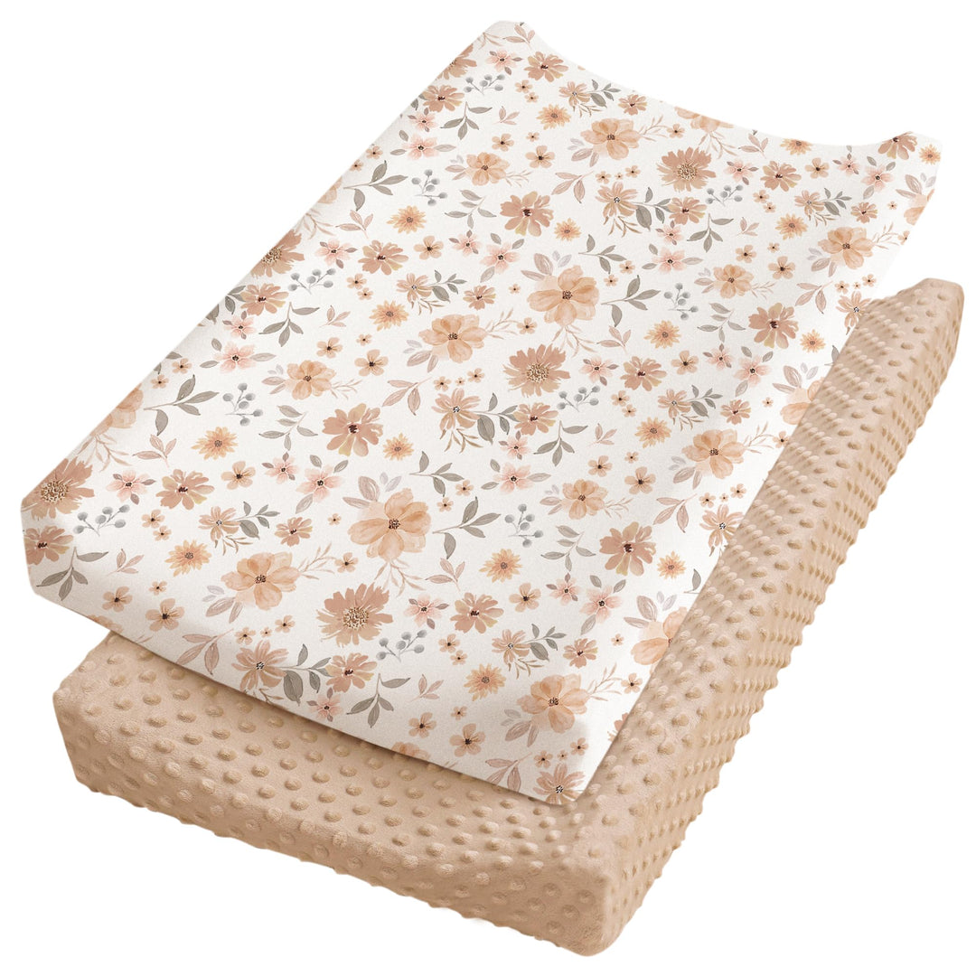 Konssy Minky Changing Pad Cover 2 Pack, Soft Minky Dots Plush Diaper Changing Table Cover Set