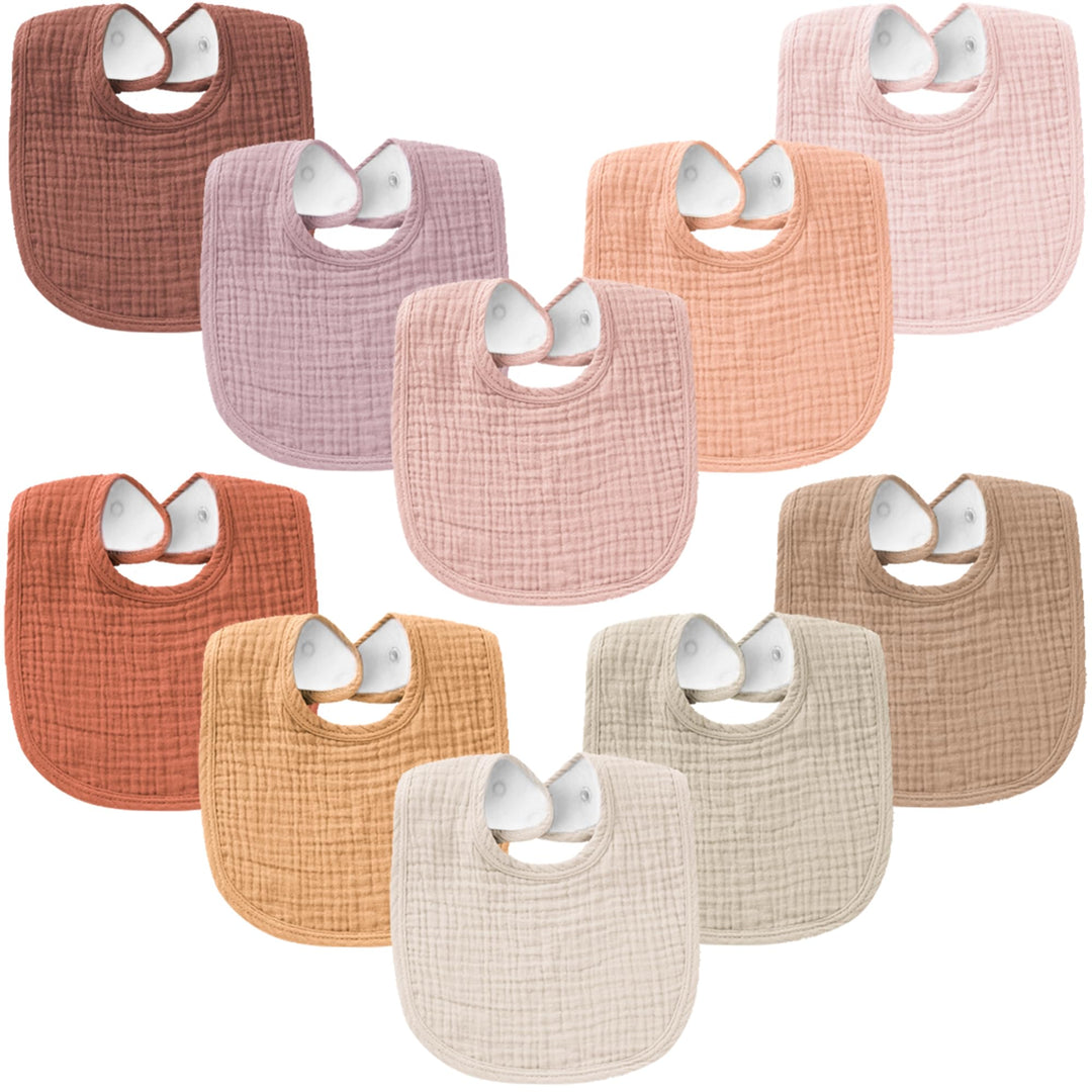 Konssy 10-Pack Muslin Baby Bibs, Soft Cotton Bandana Bibs for Drooling & Teething