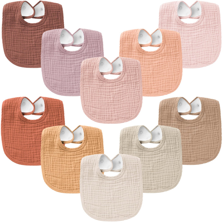 Konssy 10-Pack Muslin Baby Bibs, Soft Cotton Bandana Bibs for Drooling & Teething