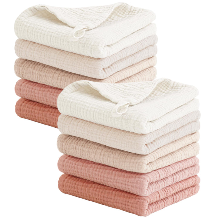 Konssy 10-Pack Muslin Baby Washcloths