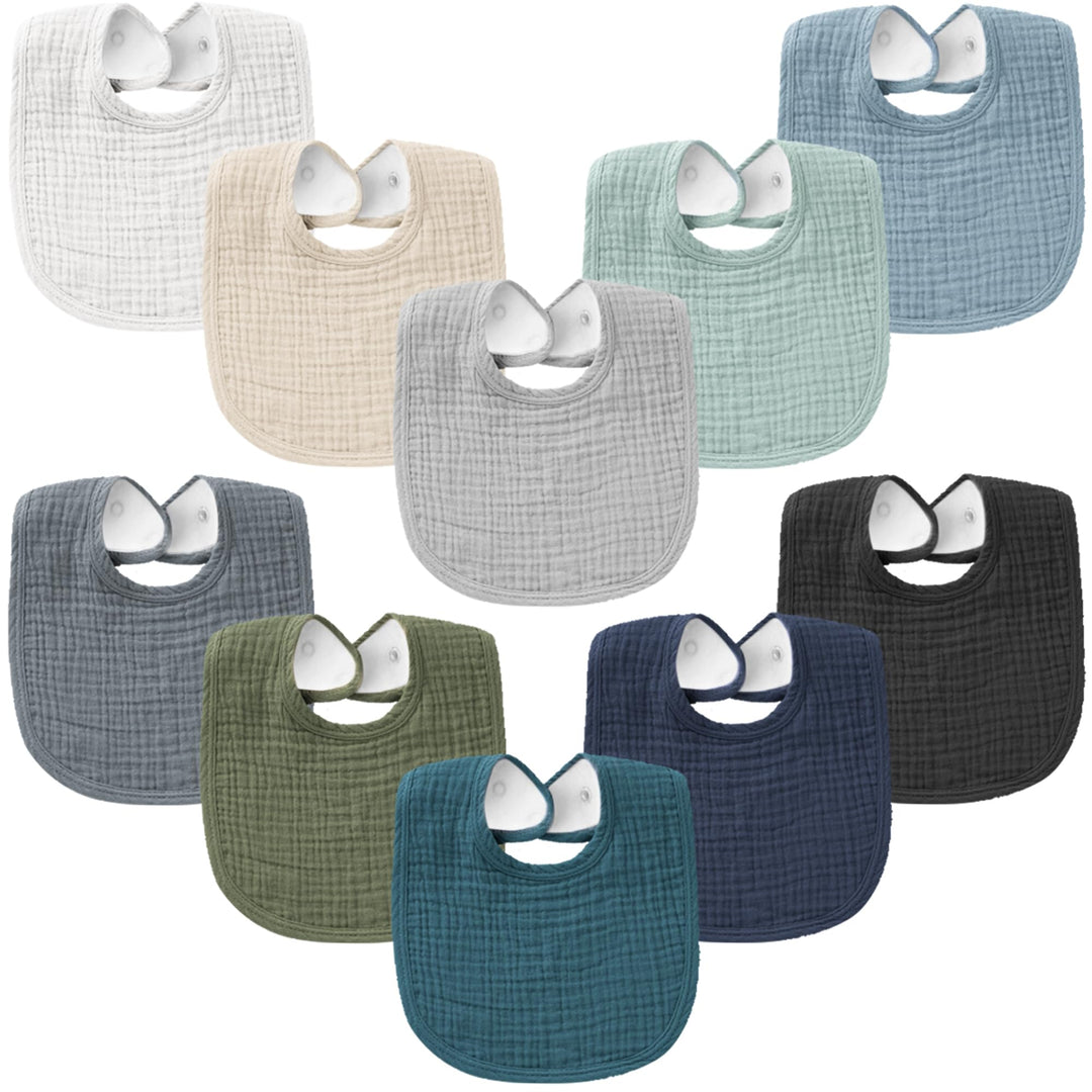 Konssy 10-Pack Muslin Baby Bibs, Soft Cotton Bandana Bibs for Drooling & Teething