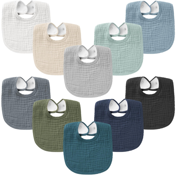 Konssy 10-Pack Muslin Baby Bibs, Soft Cotton Bandana Bibs for Drooling & Teething
