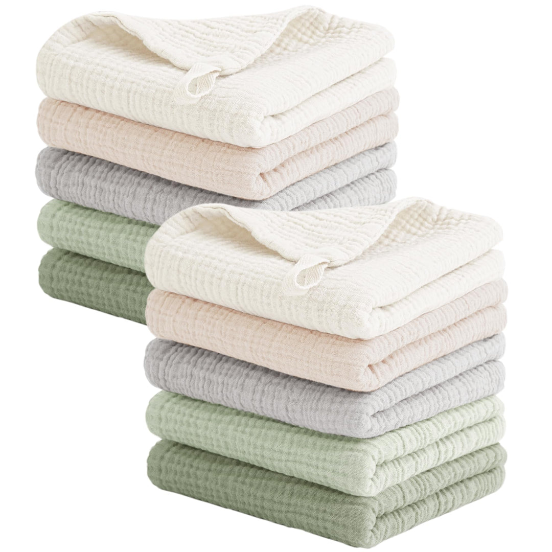 Konssy 10-Pack Muslin Baby Washcloths