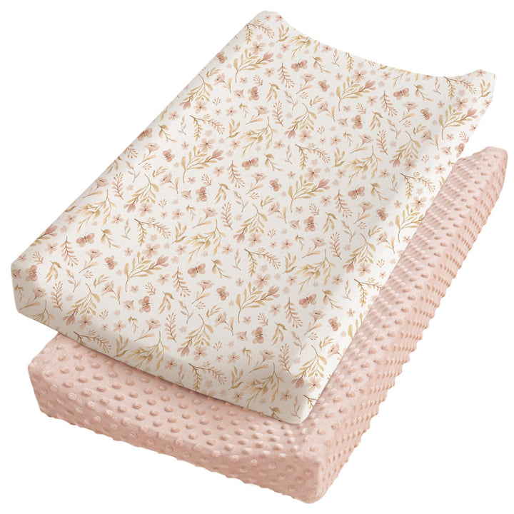 Konssy Minky Changing Pad Cover 2 Pack, Soft Minky Dots Plush Diaper Changing Table Cover Set